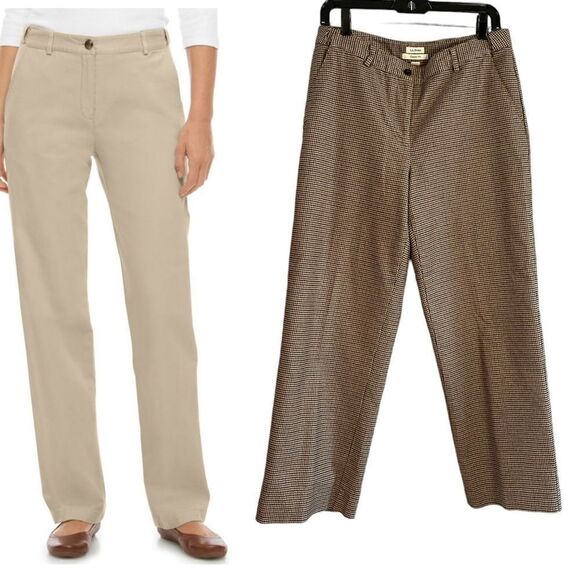 L.L. Bean Classic Fit Hidden Comfort Waist Bayside Houndstooth Trousers | SZ 10P - Picture 1 of 9